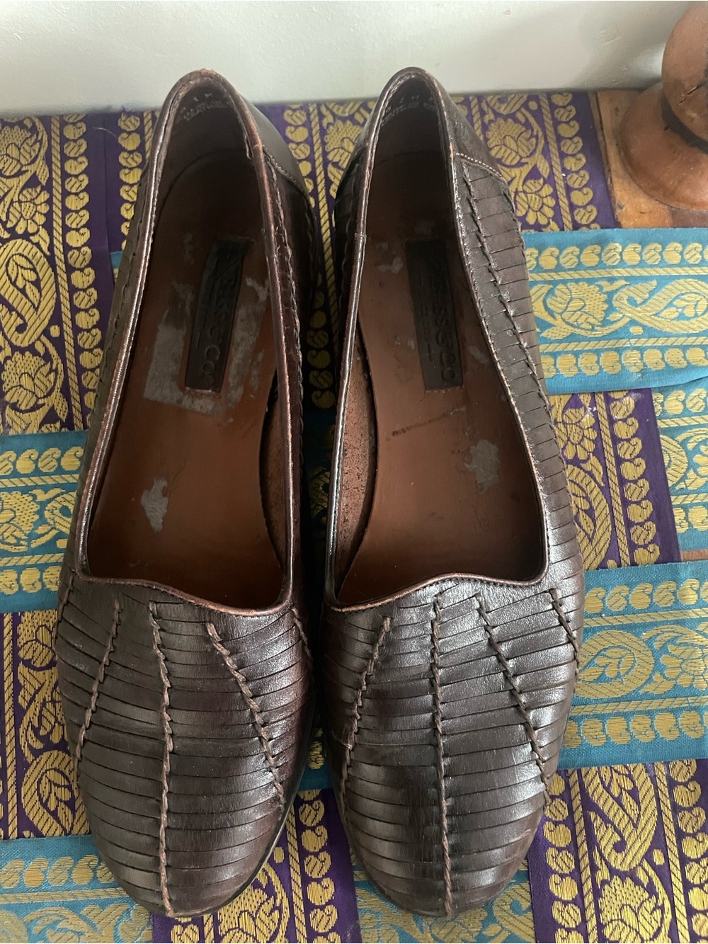 Women's Brown Woven Leather Slip-On Flats